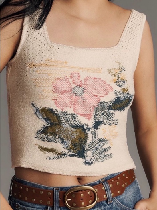 Pilcro Tops - Pilcro Anthropologie Cream Floral Knit Tank Top cotton knit S